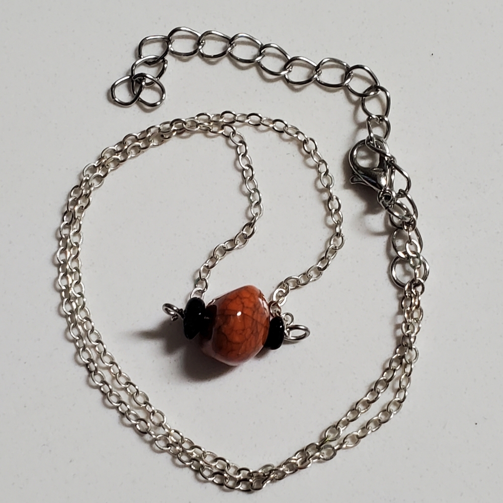 Silver Chain Necklace with Red Stone